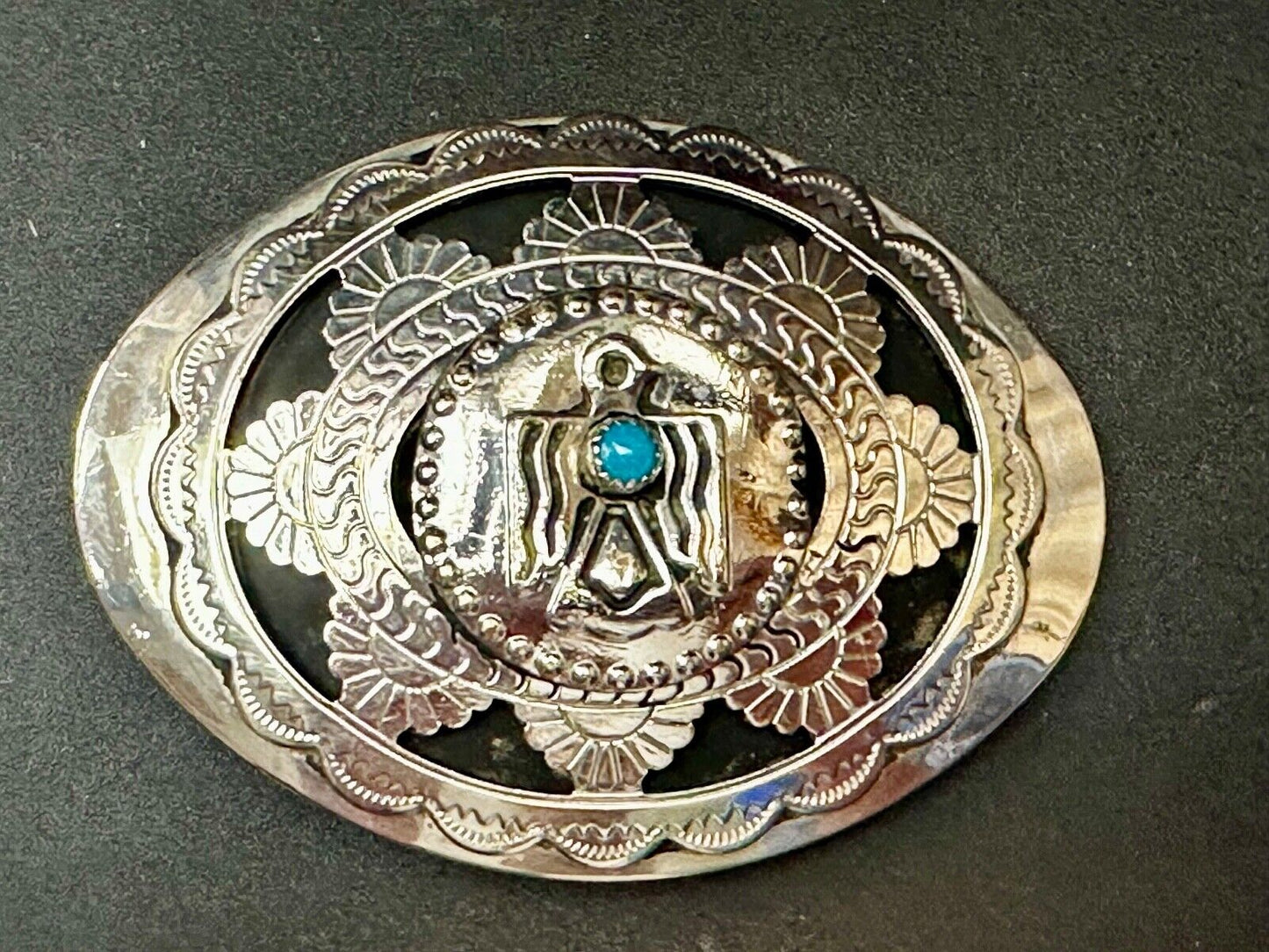 THUNDERBIRD Zuni Native American Artist Belt Buckle BC Makers Mark B Cayaditto