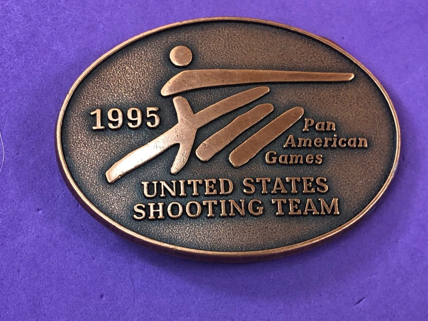 US shooting team PAN American Games vintage 1995 belt buckle gun skeet