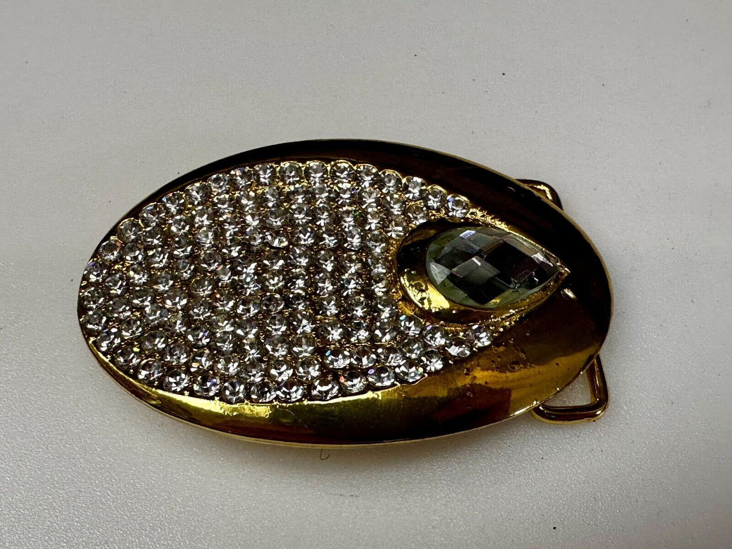 Beautiful Stylish Clear Rhinestone Covered Gold Tone Designer Oval Belt Buckle