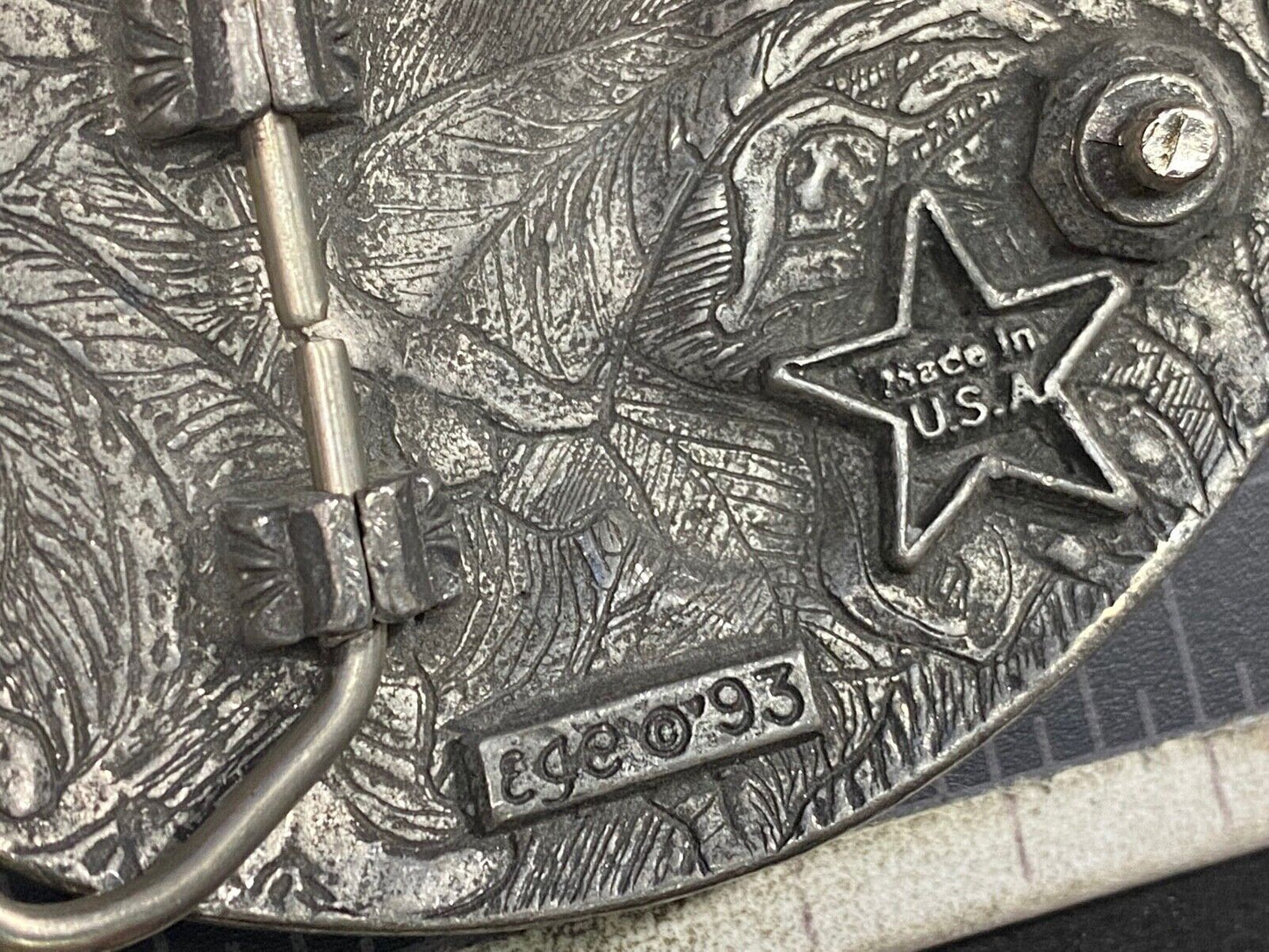 1993 Patriotic American Bald Eagle Western Diamond Cut Pewter Belt Buckle