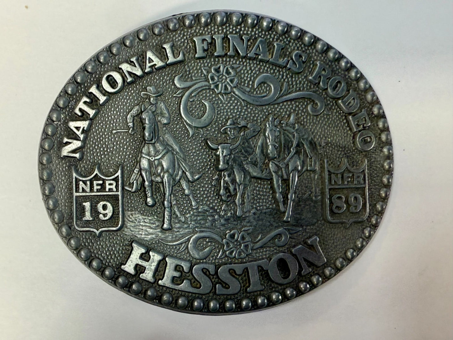 1989 Hesston NFR National Finals Rodeo Award Design Medals Vintage Belt Buckle