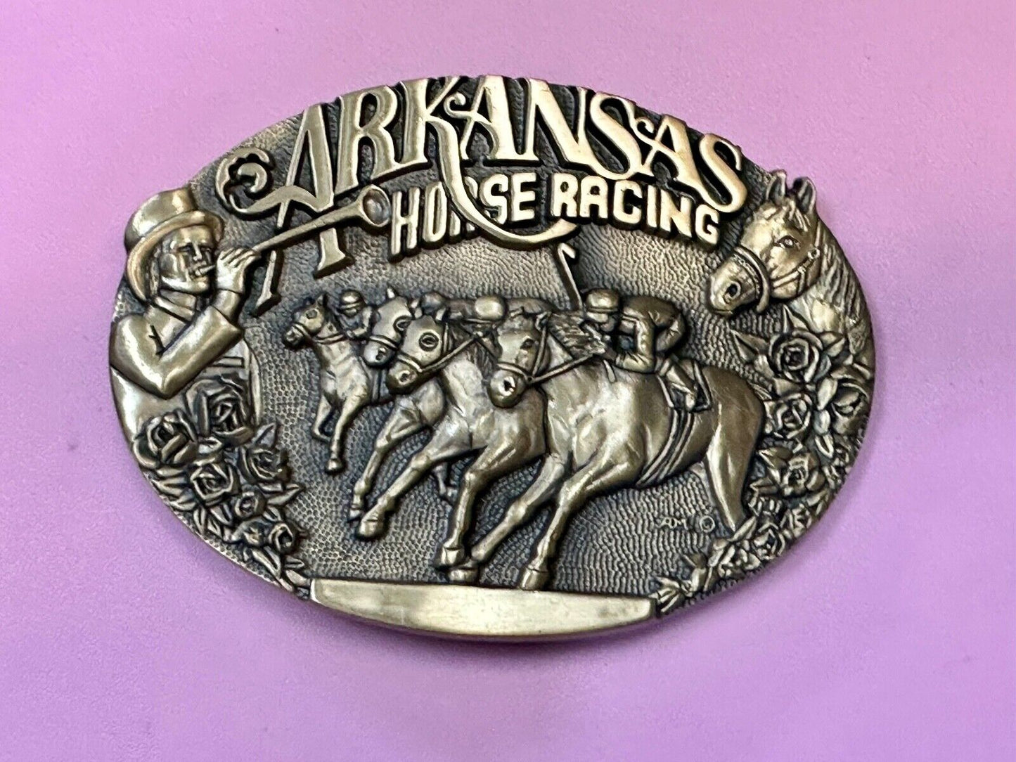 Arkansas State Horse Racing Vintage Solid Brass Award Design Medals Belt Buckle