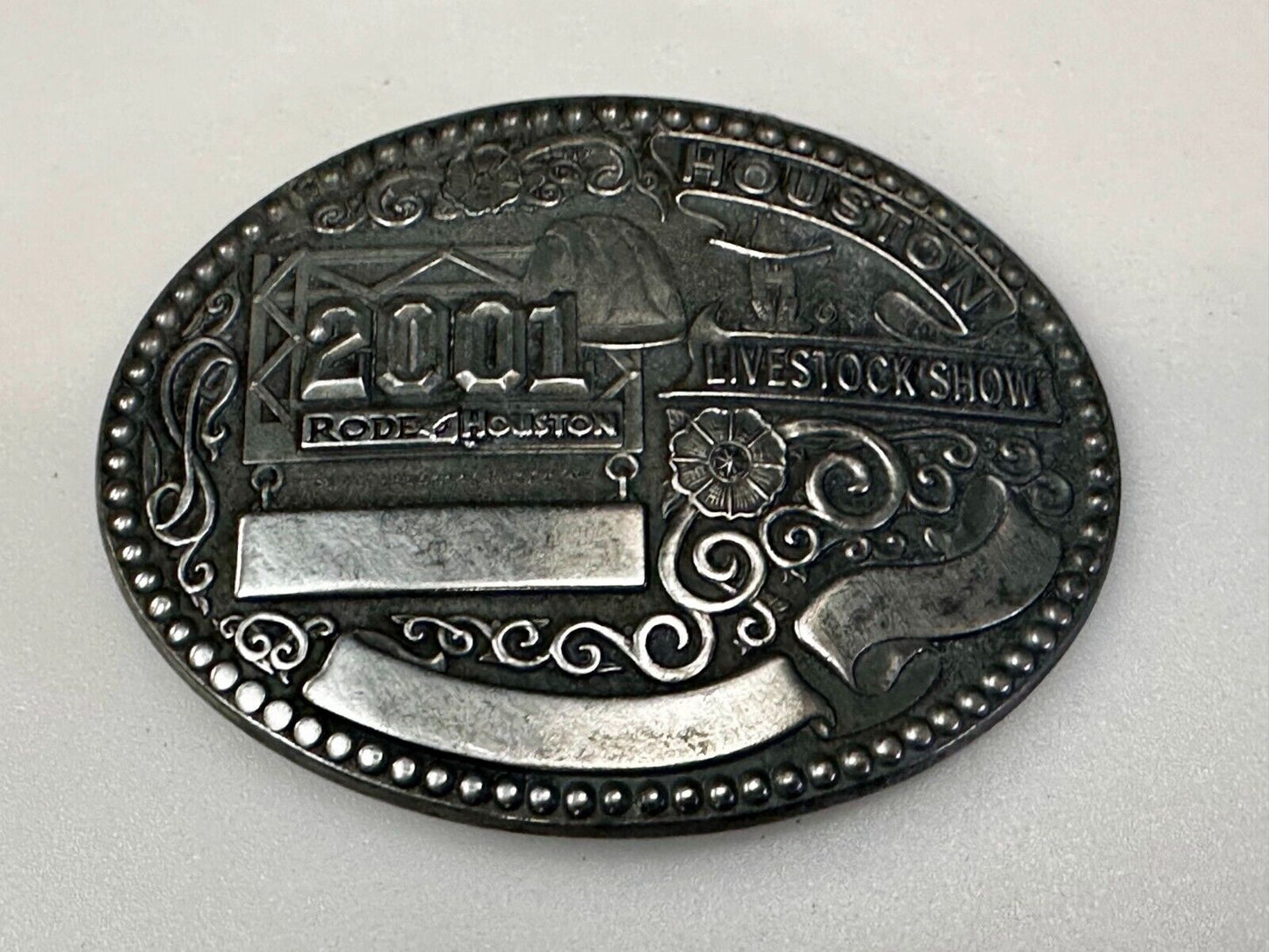 2001 Houston Rodeo & Livestock Show Texas Blank Trophy Ribbon Belt Buckle