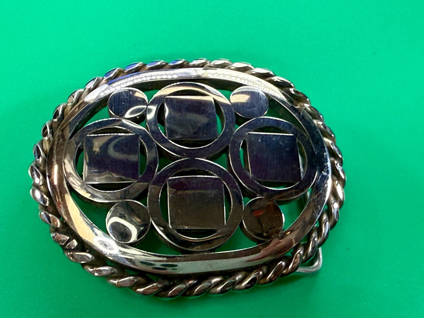 Artisan Welder Art Abstract Open Work Circle Square Pattern Vintage Belt Buckle