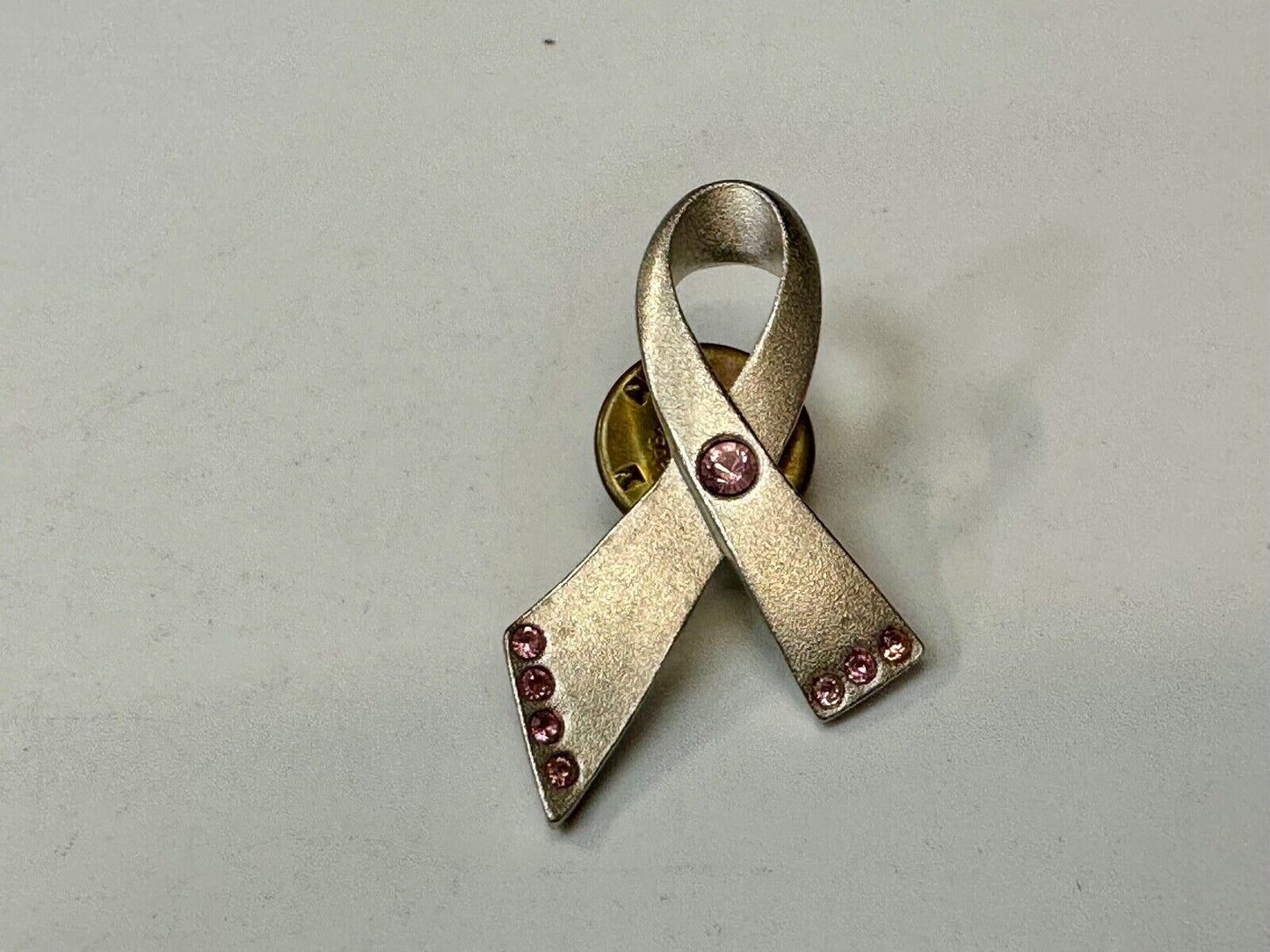 Avon signed cancer awareness vintage brooch pin with pink rhinestone