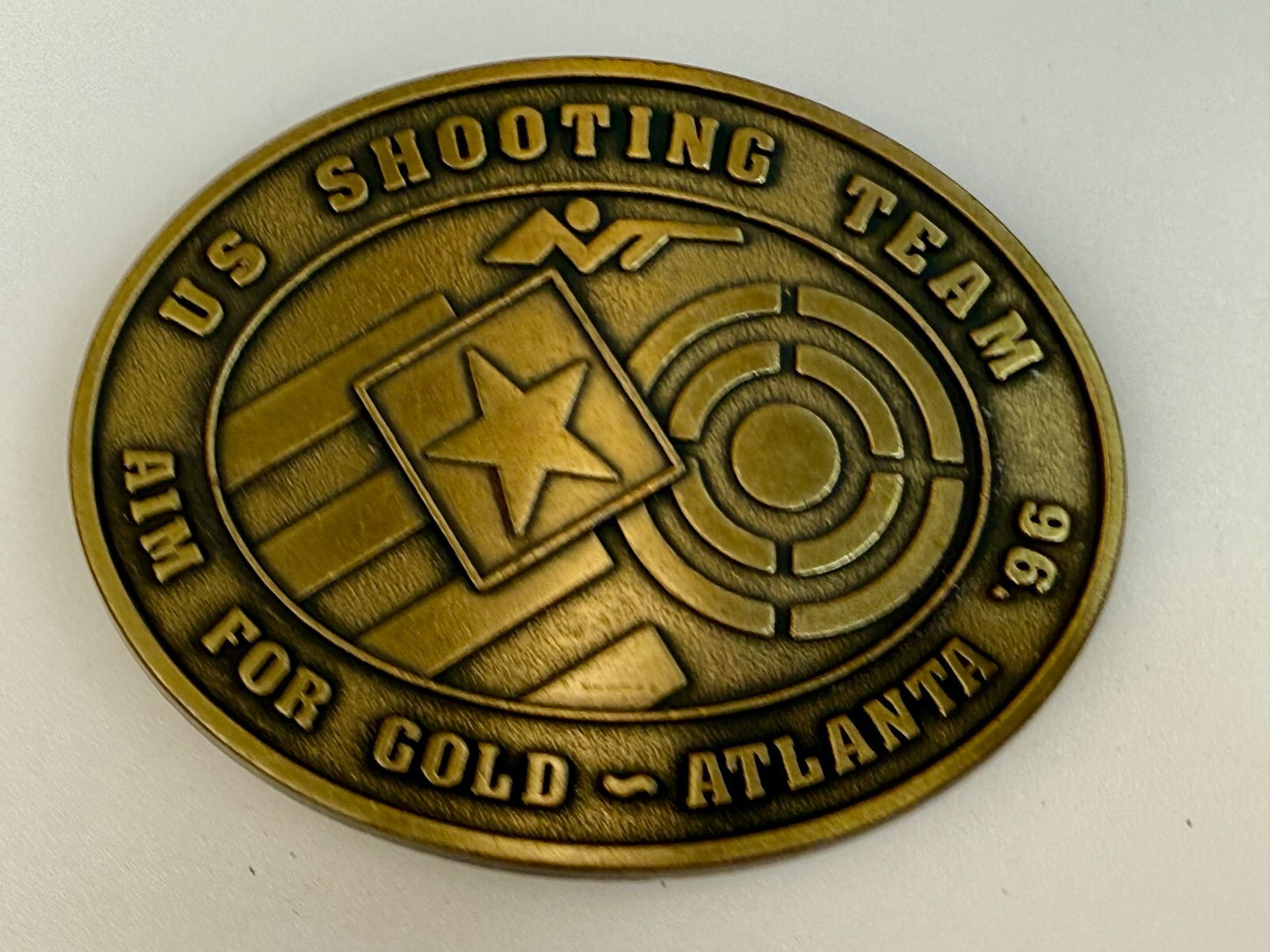US Shooting Team Aim For Gold Atlanta 1996 Commemorative Vintage NOS Belt Buckle