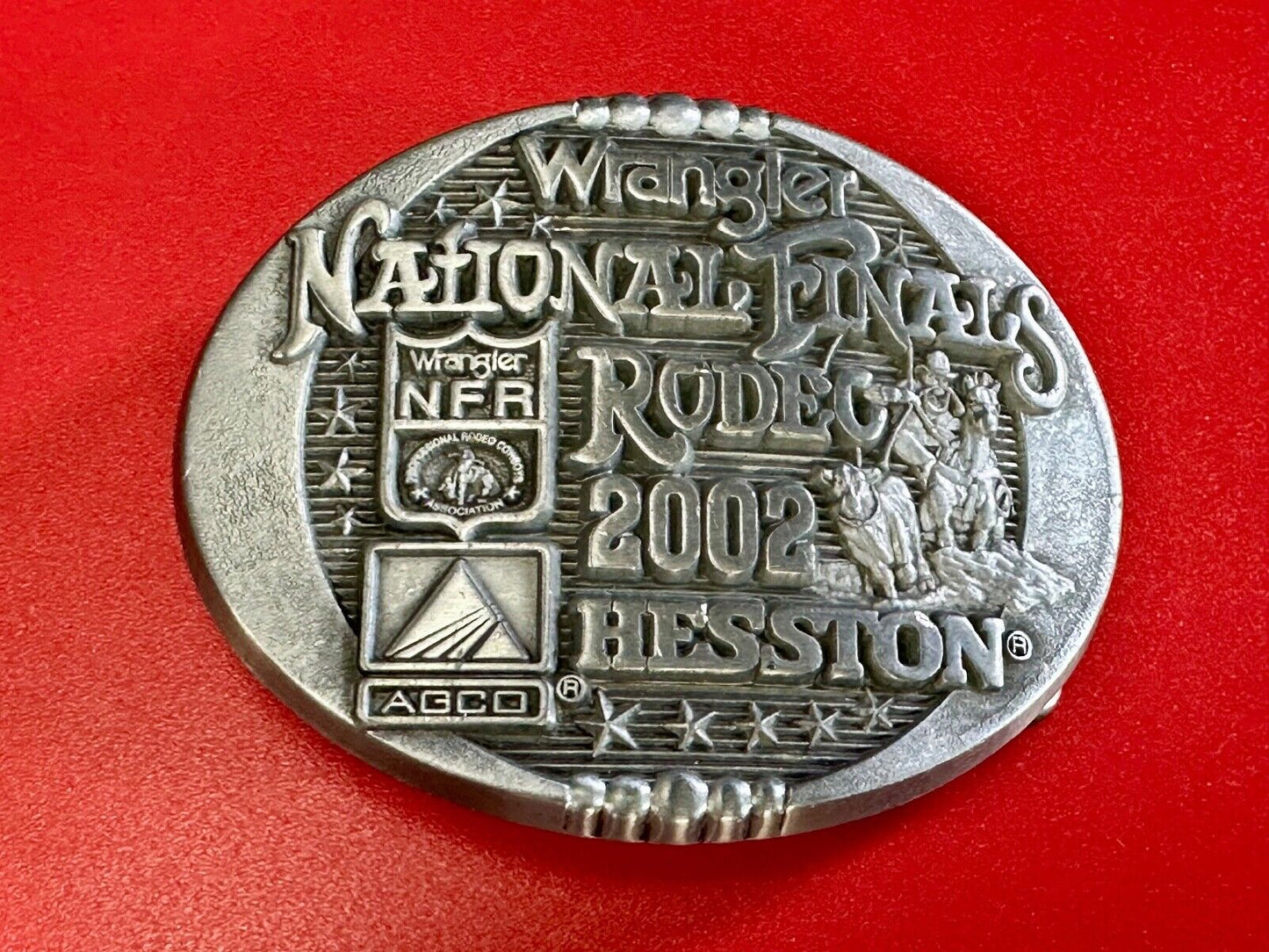 2002 Youth Sized Hesston National Finals Rodeo Bull Riding Cowboys belt buckle