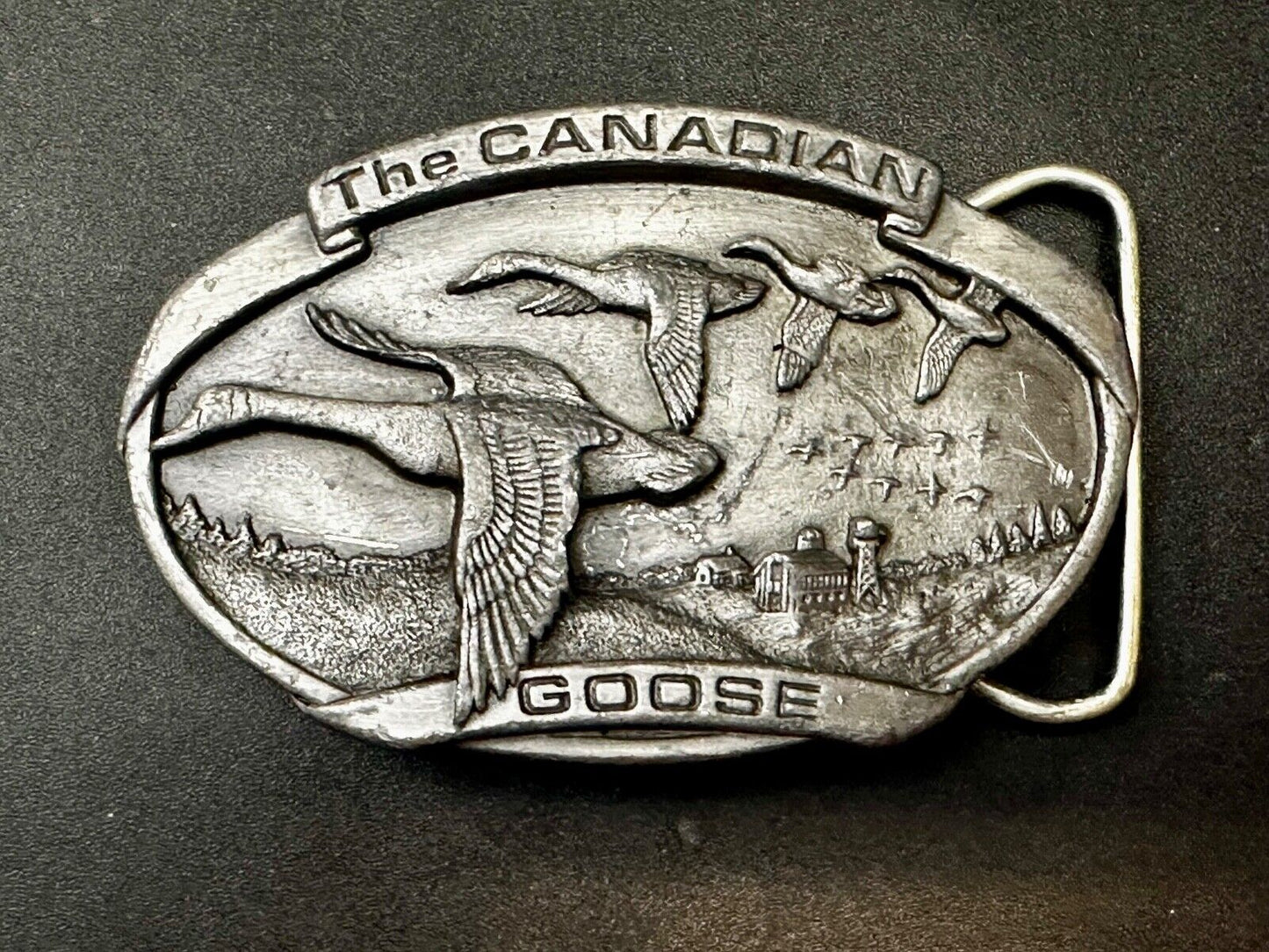 The Canadian Goose Migrating Flying Brass Vintage 1983 Belt Buckle by Bergamot