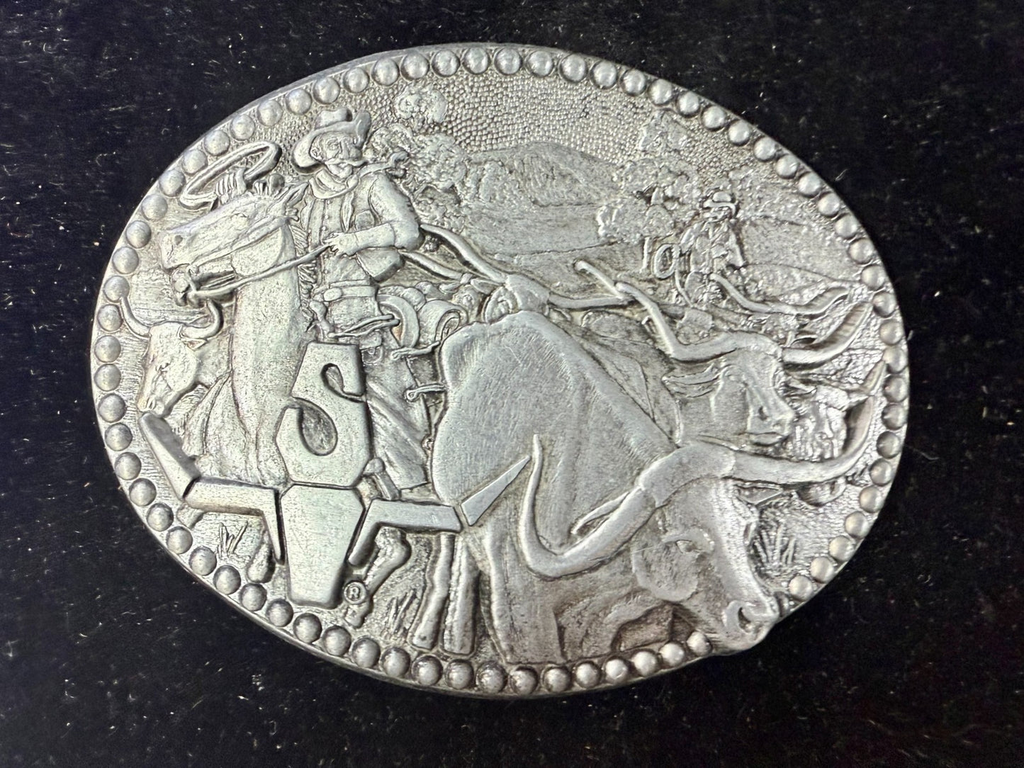 Vintage Cowboy Cattle Drive Belt Buckle 3.75" X 2.75" Pewter Zee Series by ADM