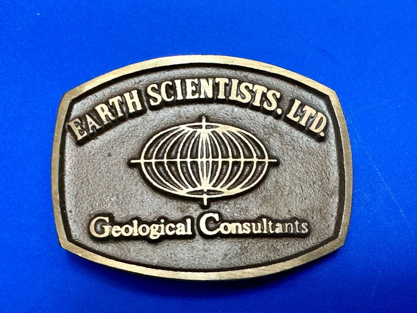 Vintage Earth Scientists LTD 0 Geological Consultants advertising belt buckle