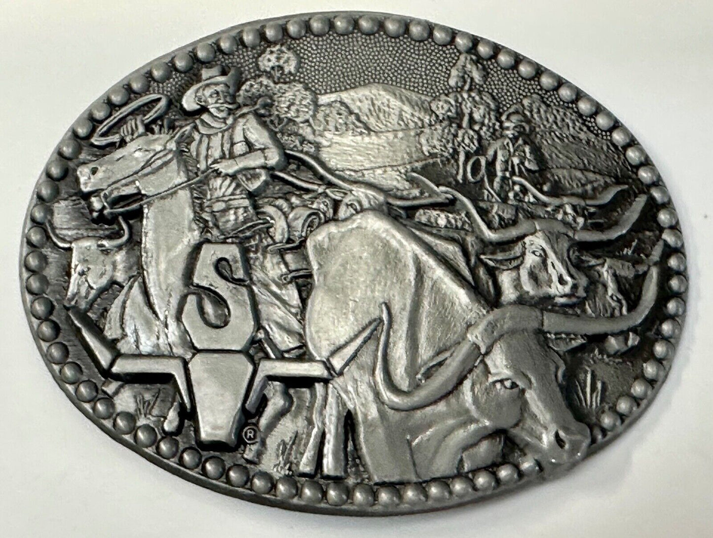 Vintage ADM Zee Series Belt Buckle Cowboys Longhorn Cattle Drives Western