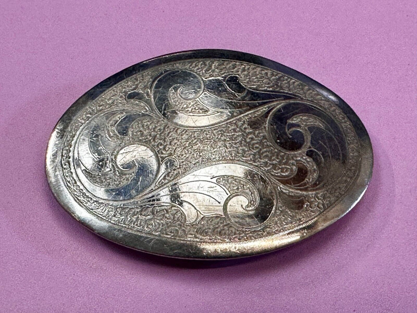 Vintage Engraved Flower Swirl Design 4" Wide Justin German Silver Belt Buckle