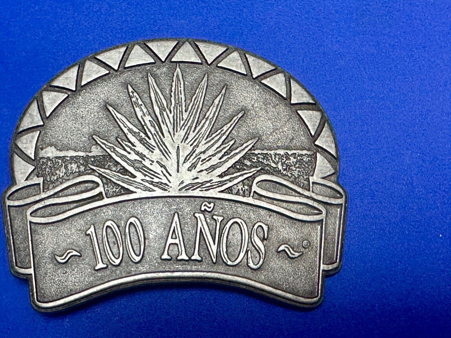 Tequila advertising 100 Anos Vintage Pewter Metal cutout belt buckle