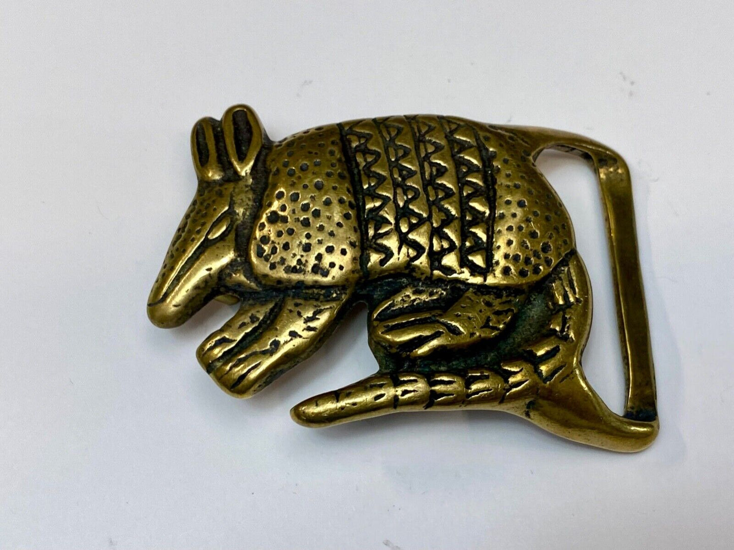 Armadillo Solid Brass Vintage Hippy style Figural Trinity Belt Buckle