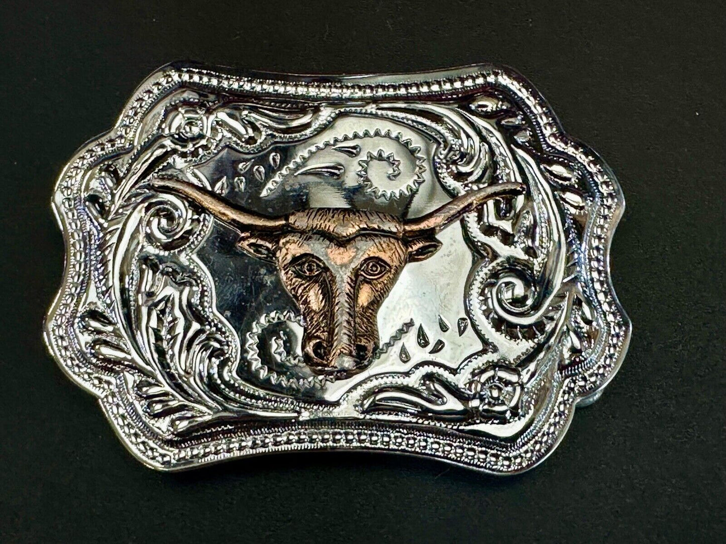 Texas Longhorn Steer Cowboys Vintage two tone belt buckle