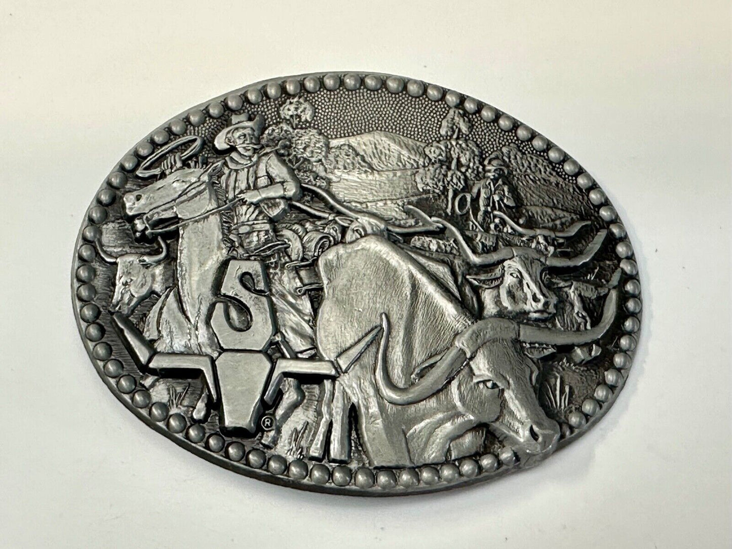 Vintage ADM Zee Series Belt Buckle Cowboys Longhorn Cattle Drives Western