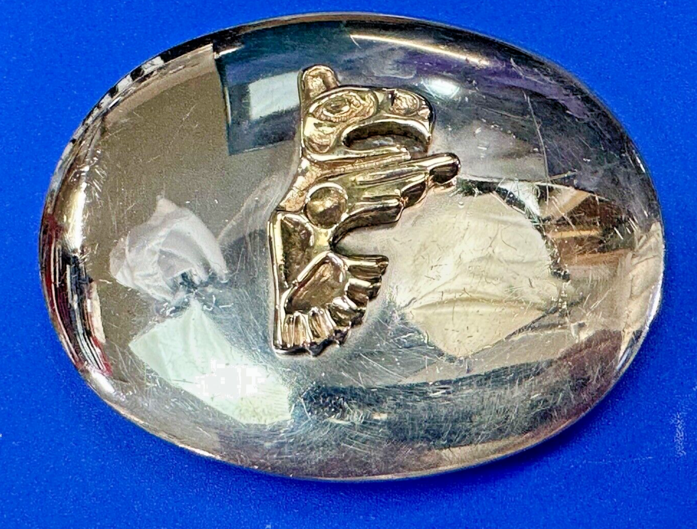 Tlingit Eagle One of a Kind German Silver & Nuragold 10K Gold Navajo belt buckle
