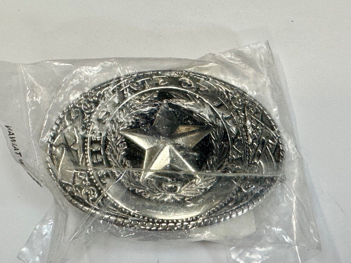 The Great State of Texas - Lone Star Flags seal silver tone NOS belt buckle