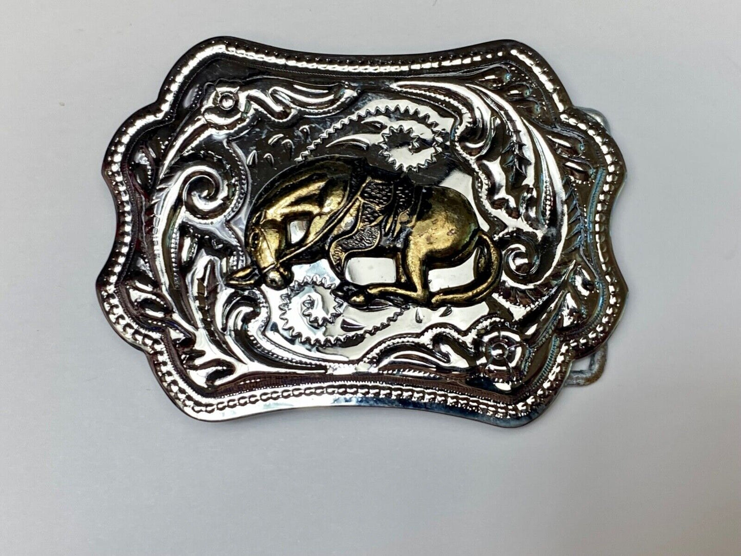 Vintage Horse End of the Trail two tone western belt buckle