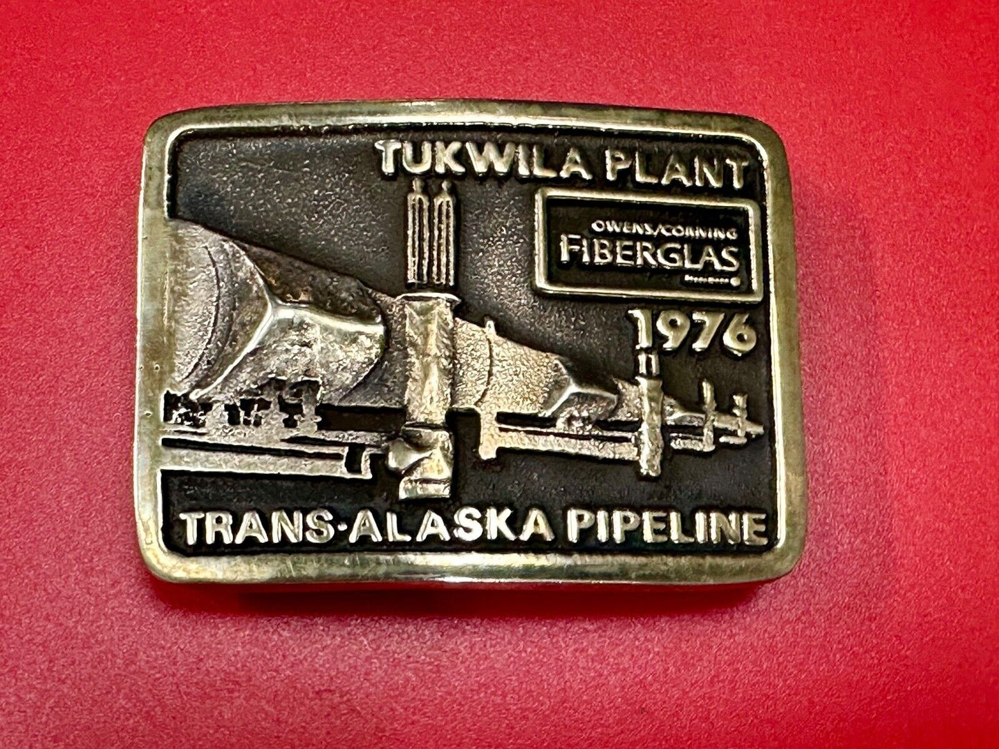 Trans Alaska Oil Pipeline Tukwila Plant Owens Corning Fiberglass belt buckle