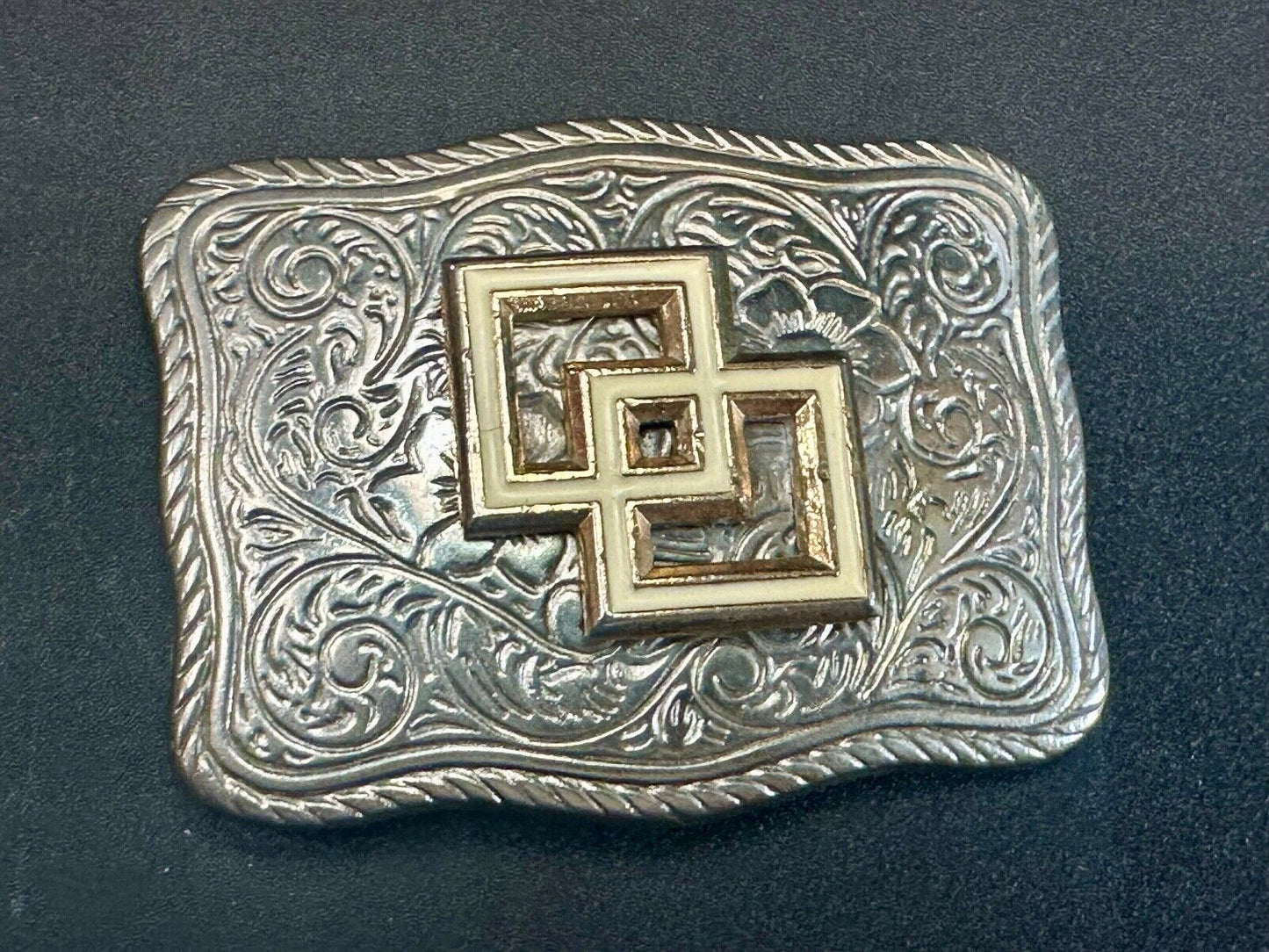 Two Squares pattern - centered in western flower swirl design belt buckle