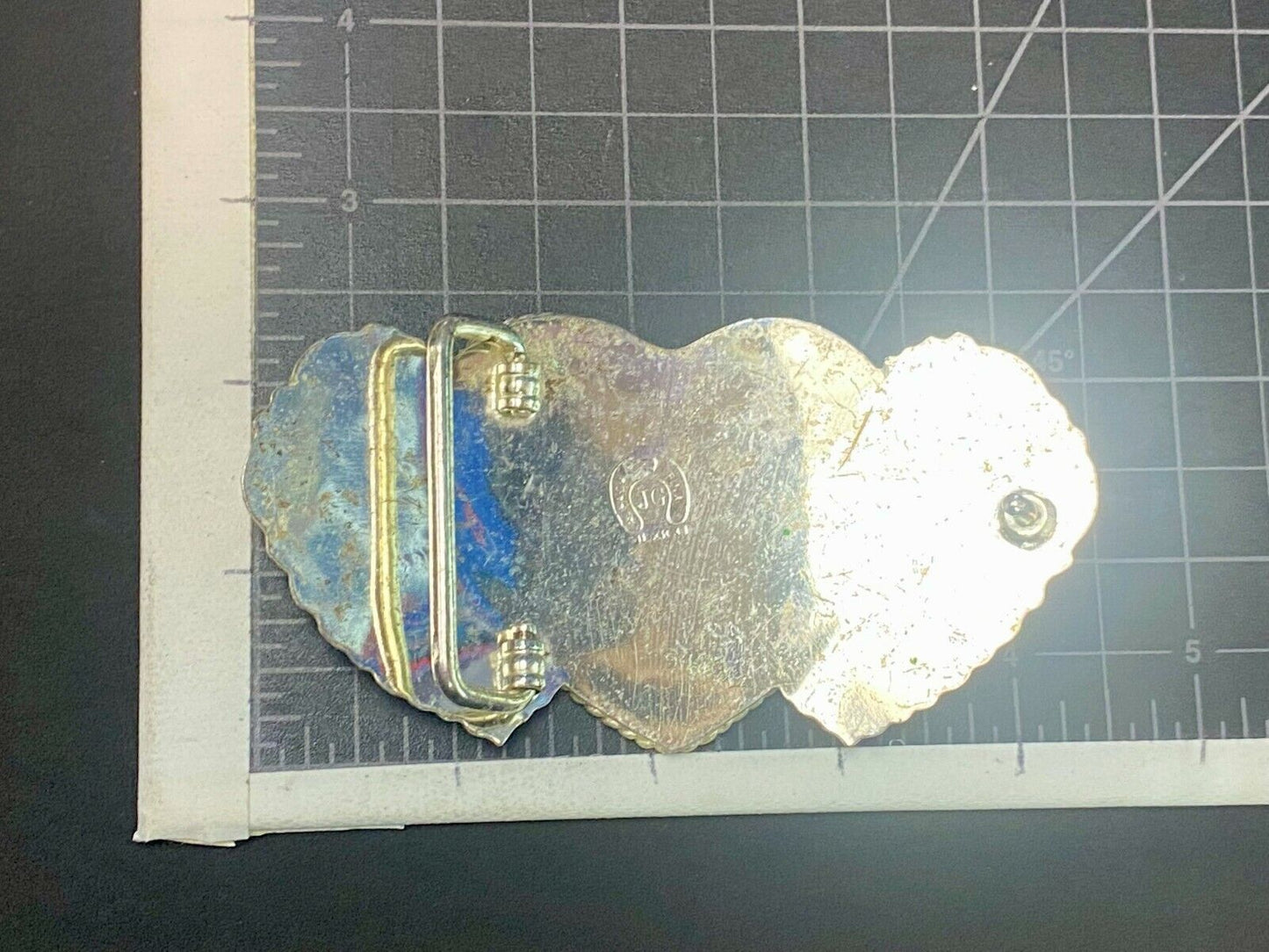 Three Hearts Flower Ornate Quality! Jg Hallmark Vintage Belt Buckle