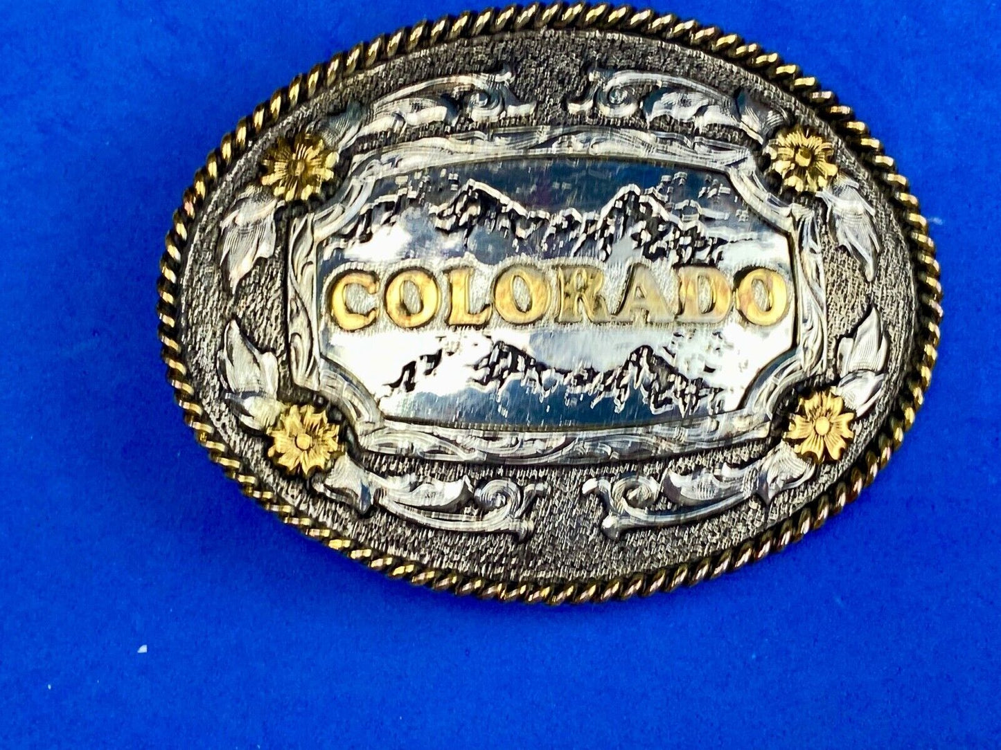 The great state of COLORADO- BEAUTIFUL mixed metal BELT BUCKLE CO Mountains