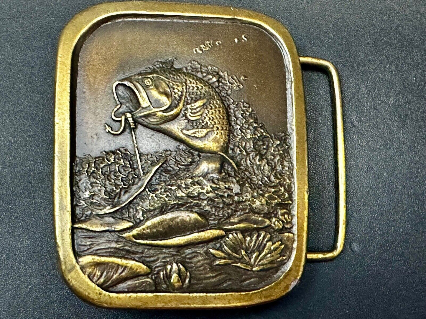 Bass Sport Fishing Vintage 1976 Indiana Metal Craft Belt Buckle