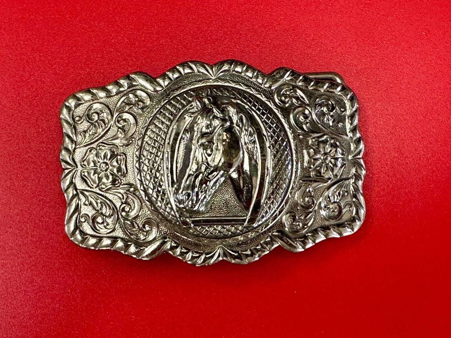 BELL Trading Post NICKEL SILVER Horse head bust profile belt buckle