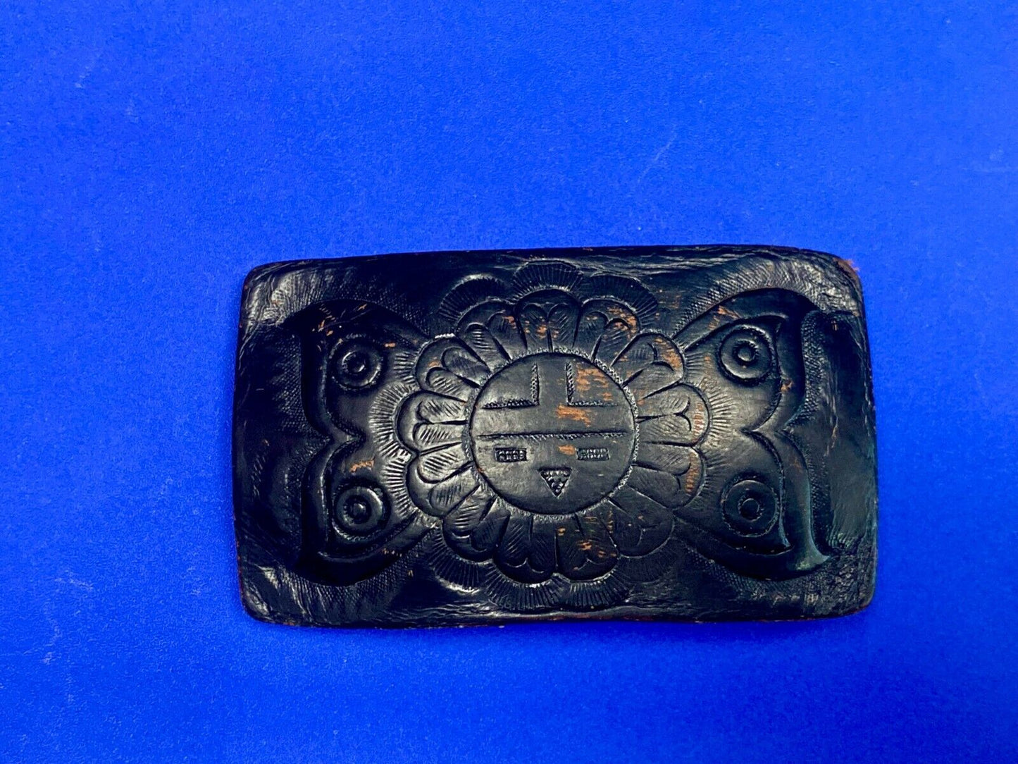 Vintage Black Leather Flower Pattern Belt Buckle