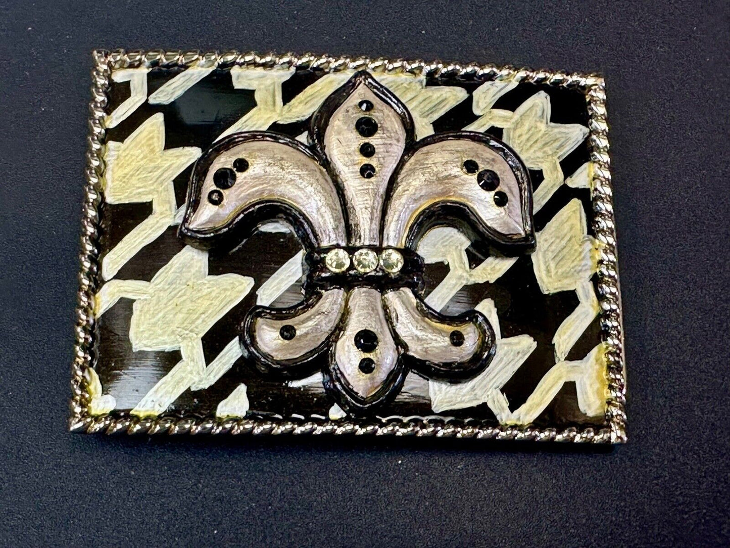 Artisan Whimmg Couture Saints Symbol Fleur de lis Belt Buckle rhinestone accents