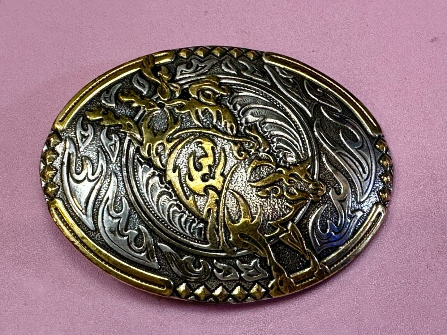 Abstract Rodeo Bull Cow Steer Ornate Two Tone Western Belt Buckle by Crumrine