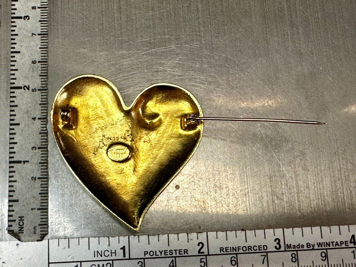 Textured Heart Rhinestones Pearl Brooch by Venue USA - Pin Missing Rhinestone
