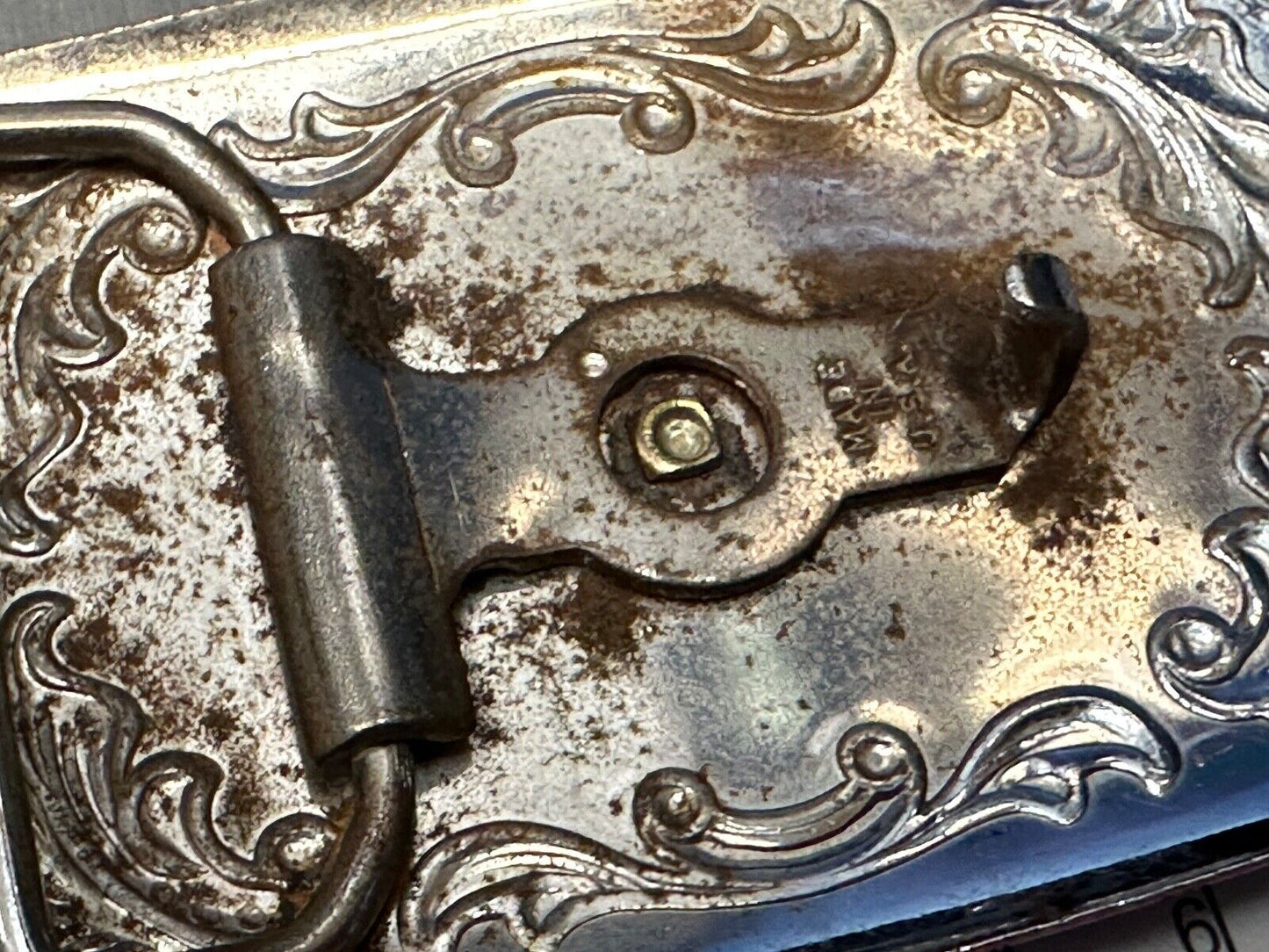 Vintage END of the trail Horse Cowboy hat off Vintage two tone belt buckle