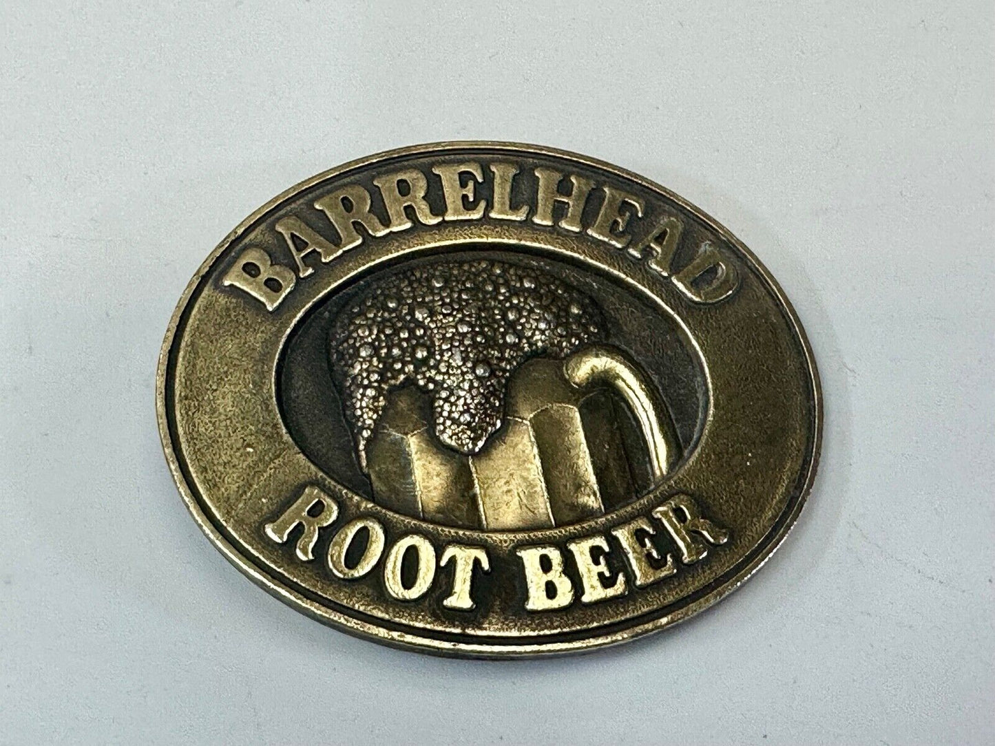BARRELHEAD ROOT BEER MUG SODA ADVERTISING VINTAGE 1970's BELT BUCKLE by ADVOR