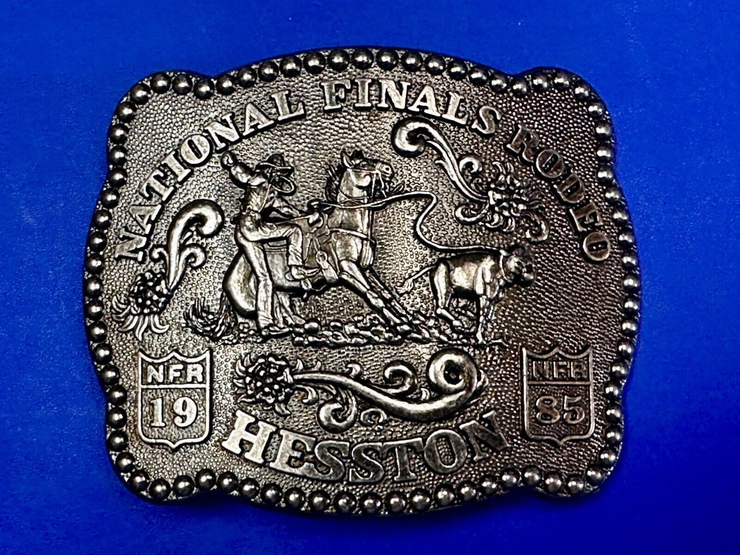 1985 Hesston NFR National Finals Rodeo Cowboys Western Belt Buckle