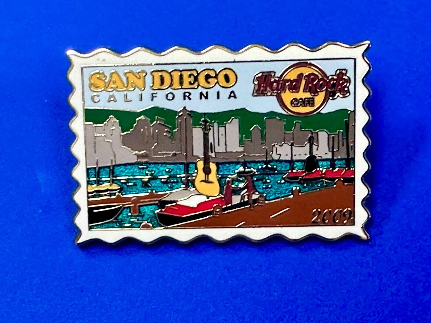 2009 Hard Rock Cafe Collectors San Diego California Stamp Style pin