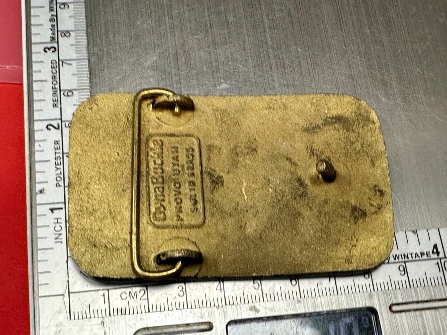 Vintage Burgman Industries Company Advertising brass Dynabuckle belt buckle