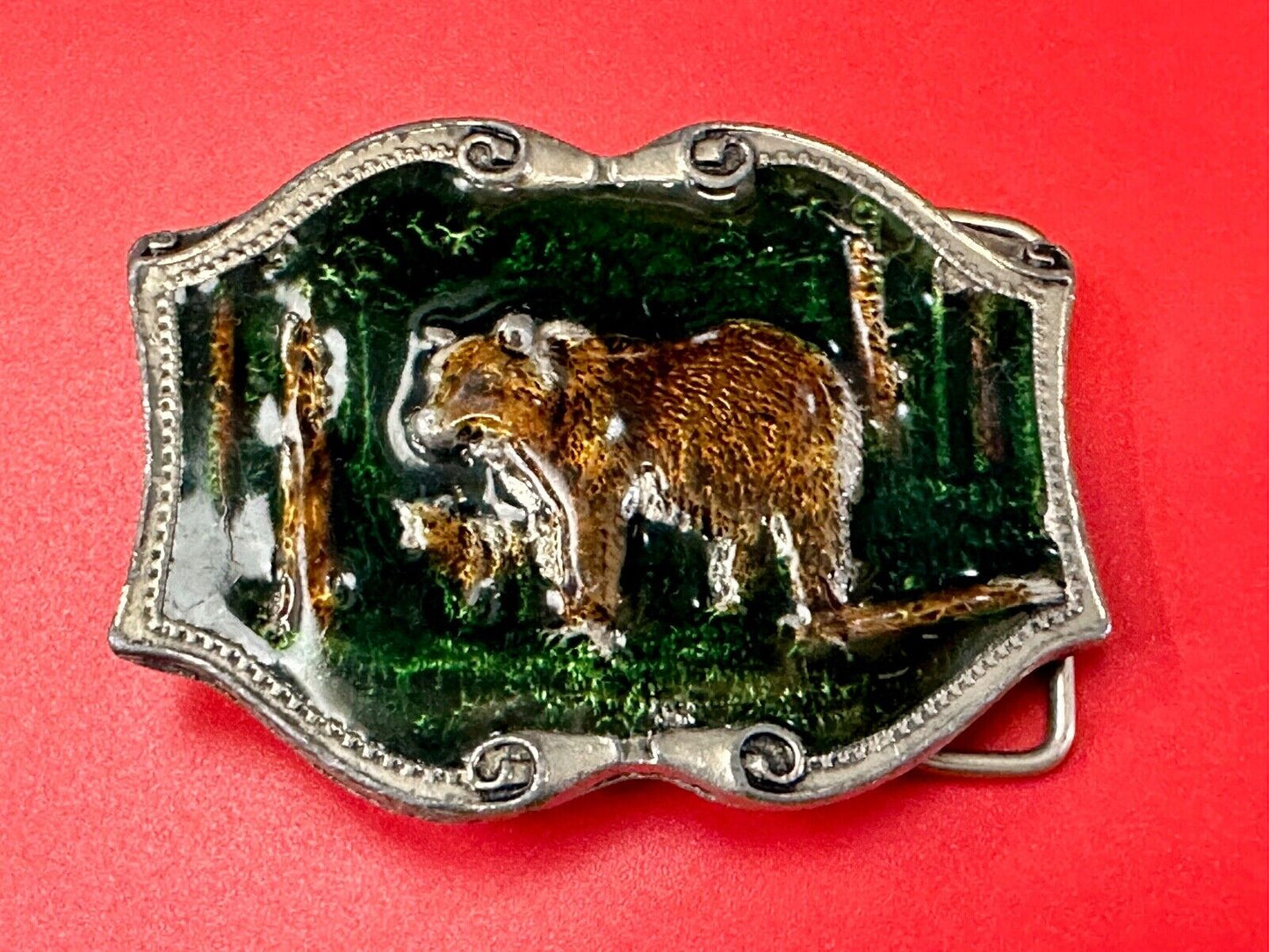 Bear & Cub in Nature Vintage Tiffany Studio New York belt buckle
