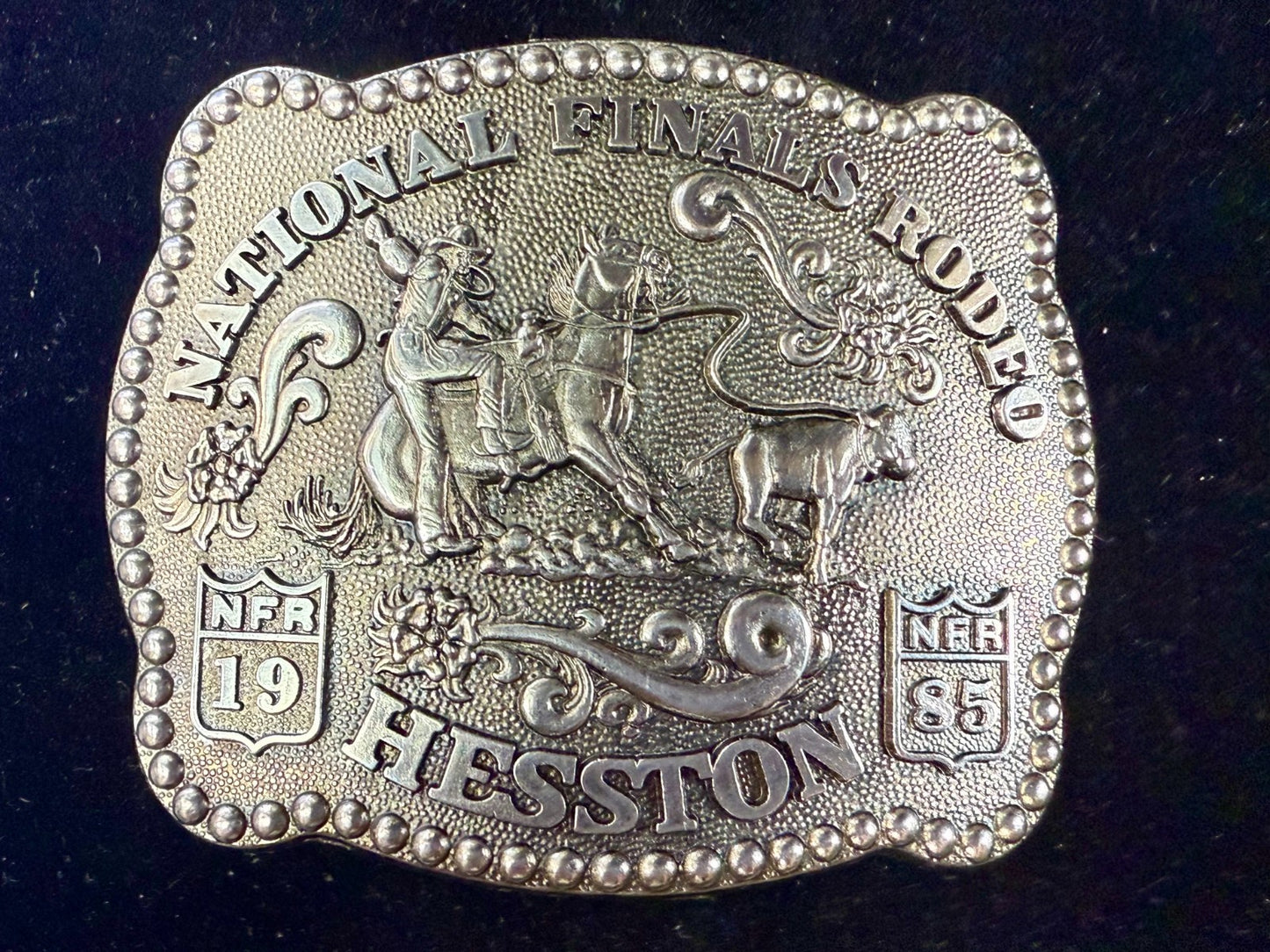 1985 Hesston NFR National Finals Rodeo Calf Roping Vintage Belt Buckle