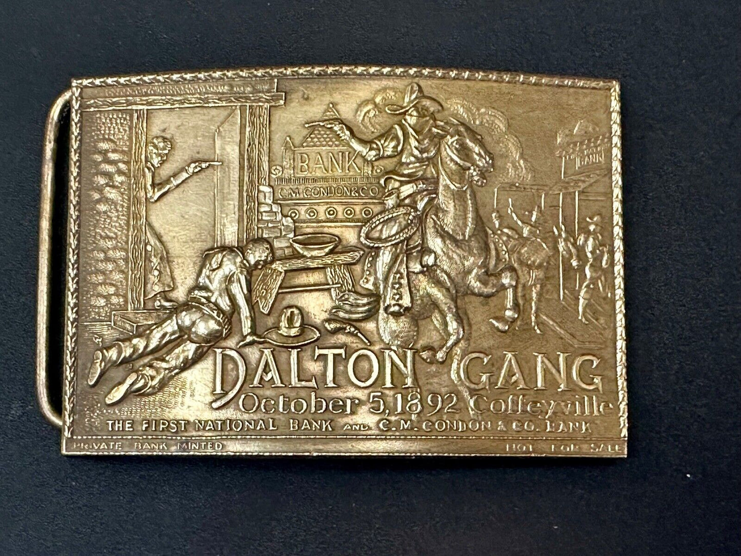The Dalton Gang Collectors Brass Belt Buckle West Cowboy Style - see Hallmarks!