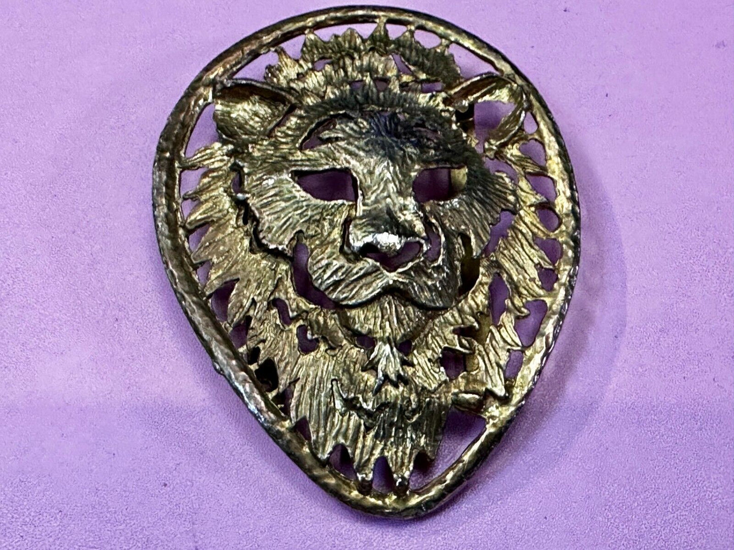 Beautiful Lion Tiger Head Vtg. Figural Cutout See Through Gold Tone Belt Buckle