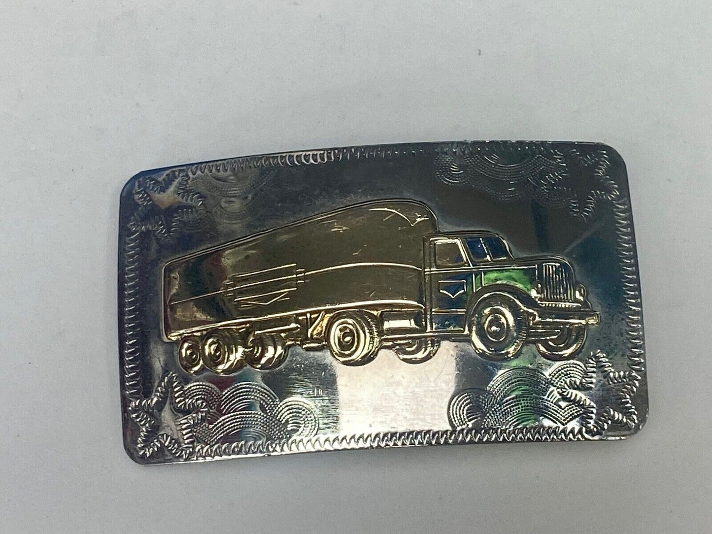 Big Rig Semi Truck Trailer Western Mixed Metal Vintage Drivers Belt Buckle