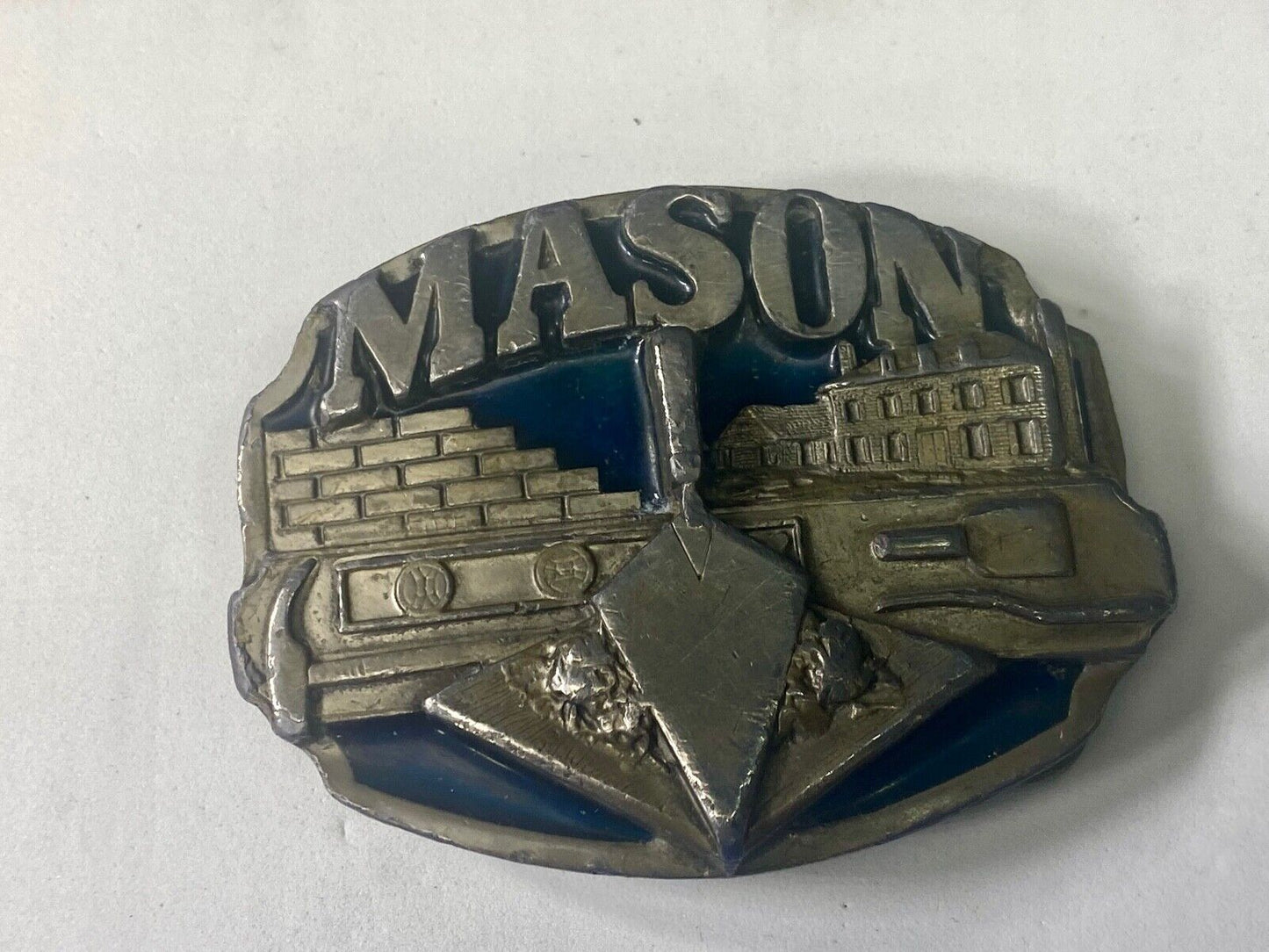 Vintage 1988 Brick Wall Masons Construction Career Job Profession Belt Buckle