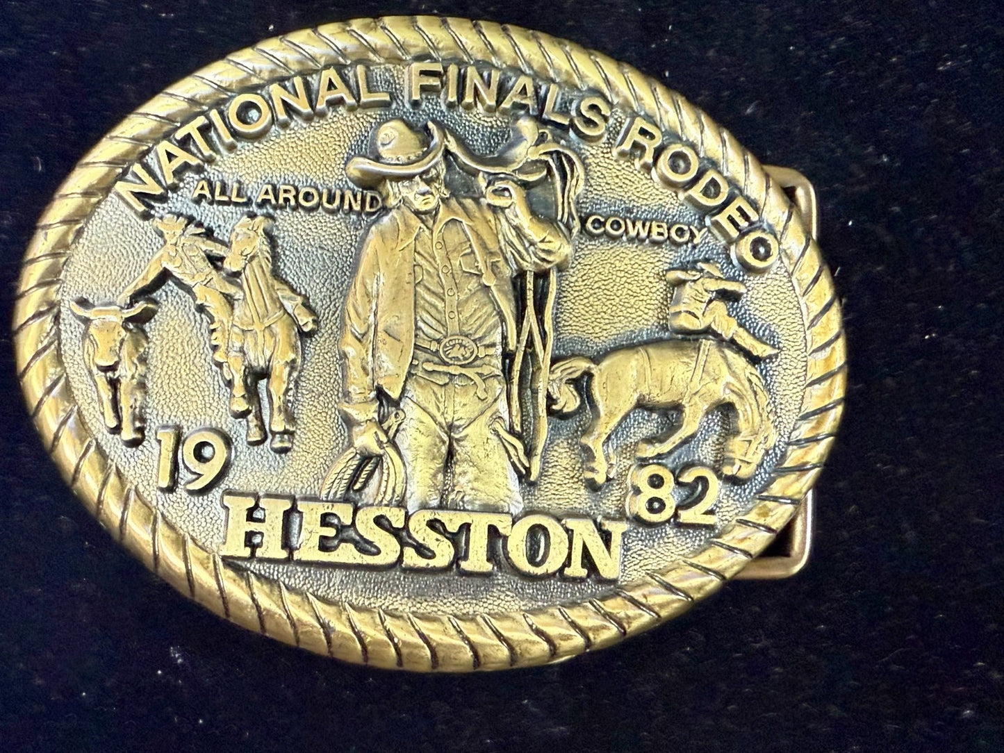 1982 Hesston NFR National Finals Rodeo All Around Cowboy Vintage Belt Buckle
