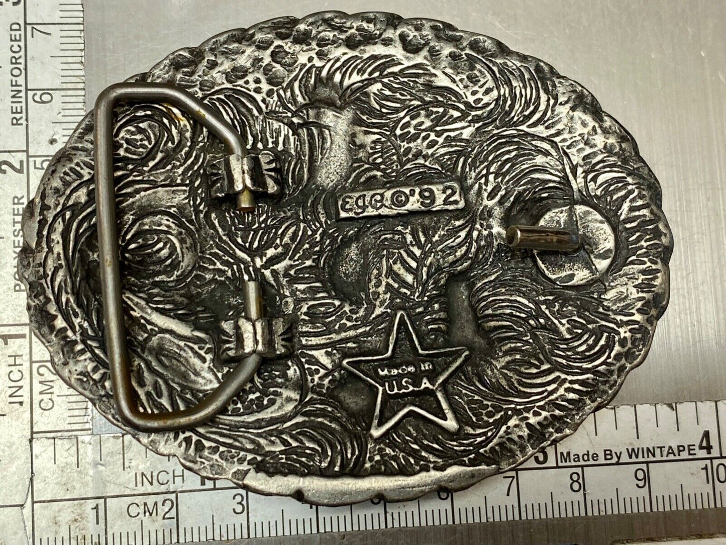 Barrel Racing, Saddle Bronc Rider, everything cowboy Vtg. EGE 1992 belt buckle