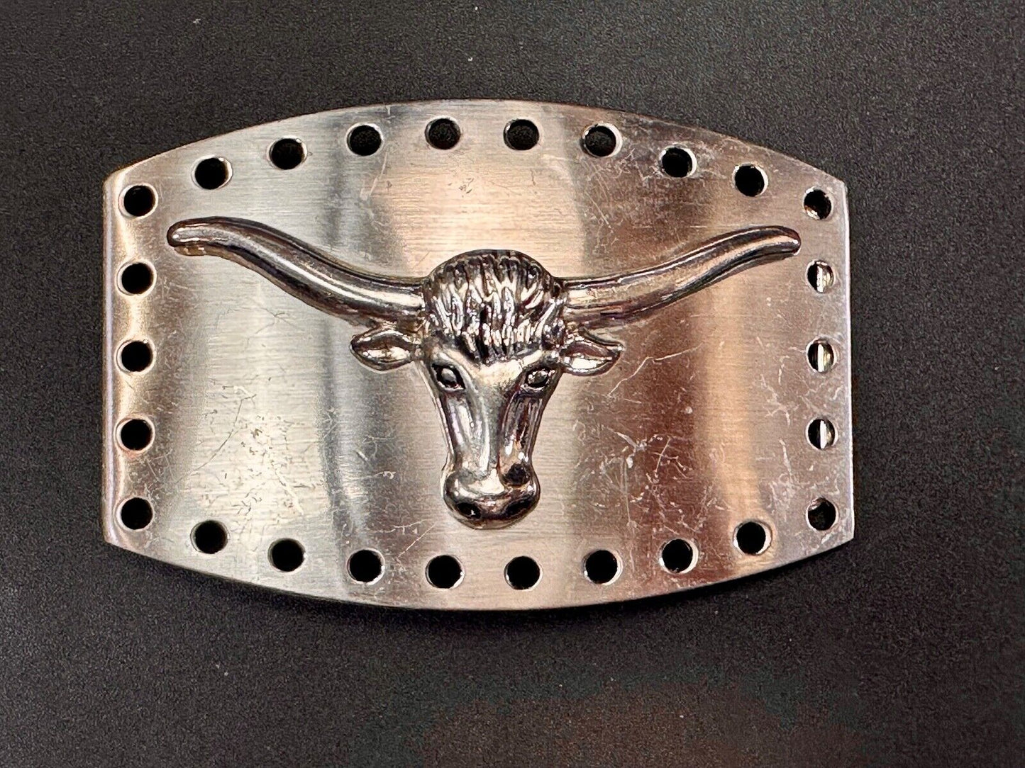 vintage Heavy large LONGHORN - Distinct hole boarder belt buckle