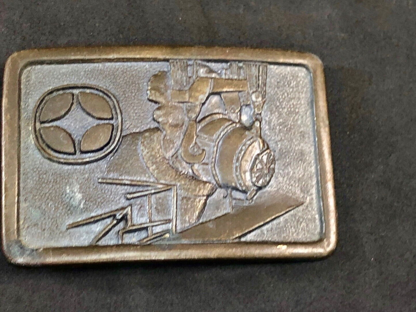 VINTAGE BRONZE 1977-1978 INLAND TOPS DINNER MINING BELT BUCKLE BY GEMCO