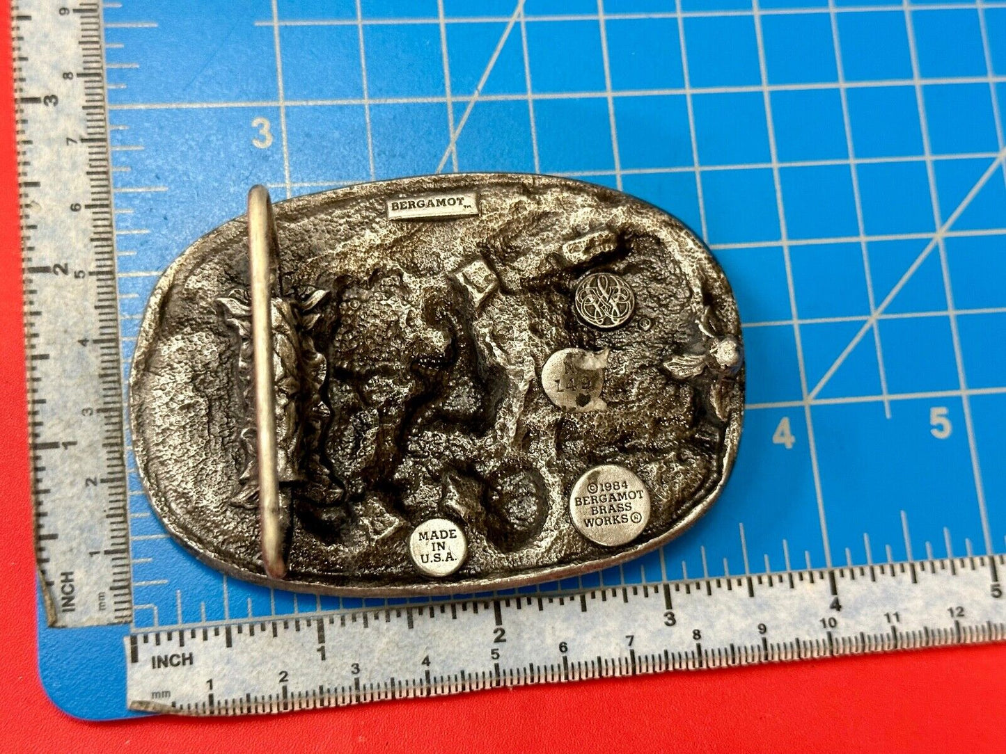 Biker Couple riding on Motorcycle Vintage 1984 Bergamot belt buckle L-49 1