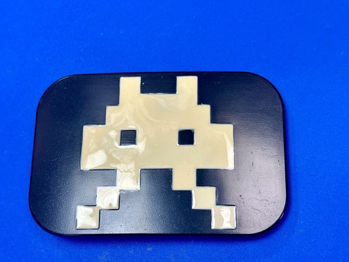 Video Game Arcade Icon Character Black & White Pixilated Shape Belt Buckle